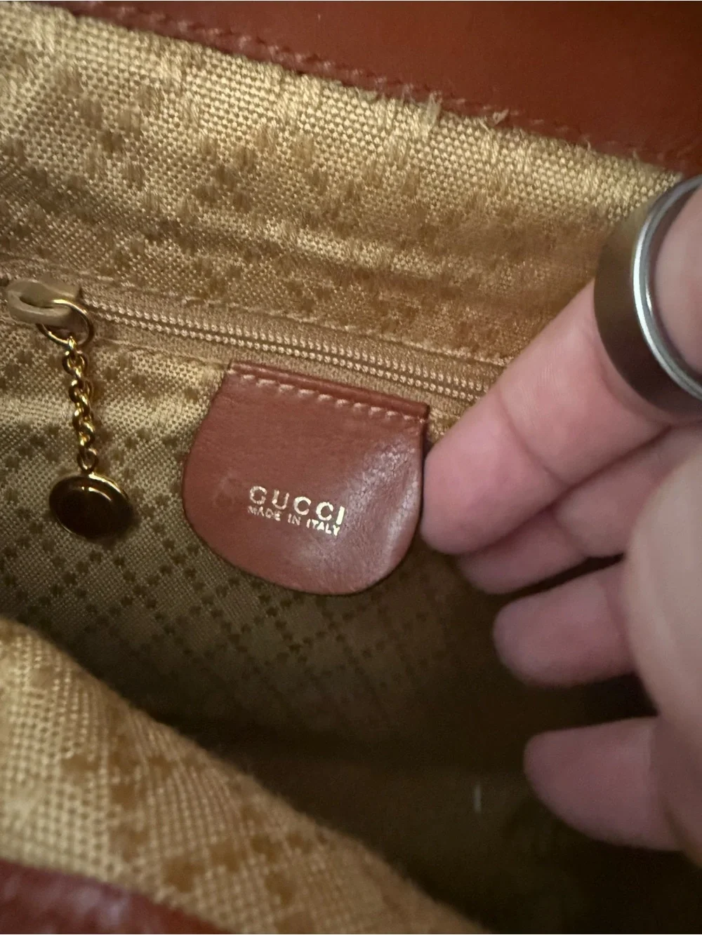 GUCCI leather backpack with gold and bamboo handle